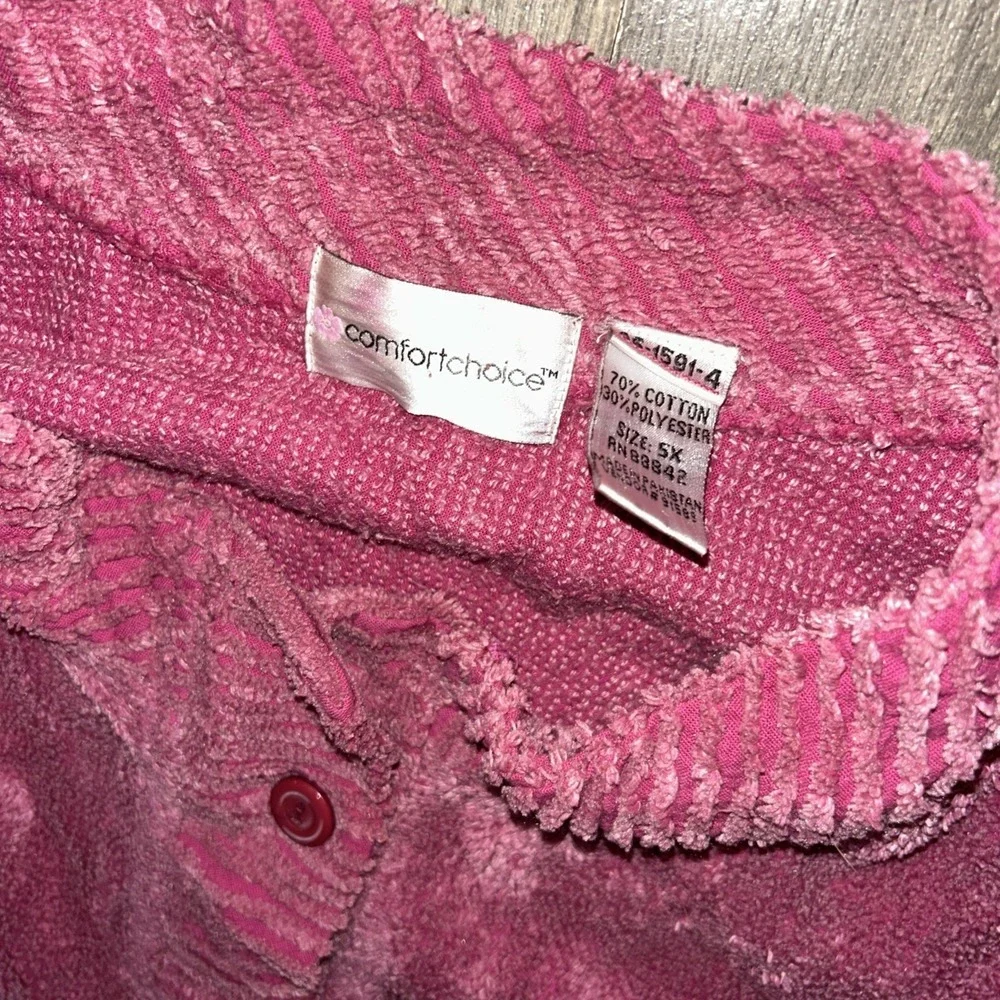 Vtg Comfort Choice Robe House Coat Terry Cloth Button Down Women's 5 XL Pink - Picture 2 of 4